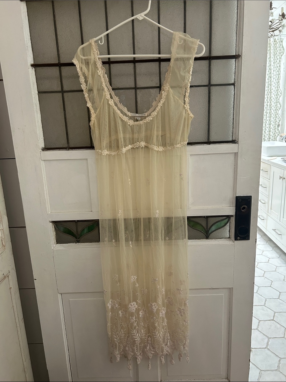 Vintage Claire Pettibone Sheer Vintage-Inspired Lace nightie  in Cream